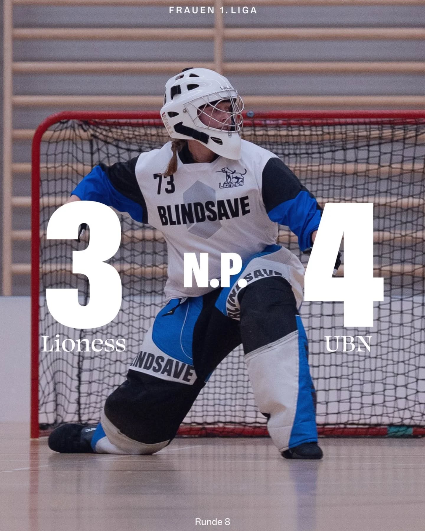 Resultat Damen!💙🤍🦁
🔵⚪️
Unsere Löwinnen müssen nach einem spannenden und intensiven Spiel gegen @ubn_damen im Penaltyschiessen eine Niederlage einstecken. Nun steht eine längere Pause bis im Januar an.
🔵⚪️
Grafik: @michel.domeisen 
Foto: @n.rechberger 
🔵⚪️
#lioness #floorballzurichlioness #damen #1liga #penaltyschiessen #swissunihockey #iff #unihockey #floorball #innebandy #salibandy #salmingfloorball #taurussports