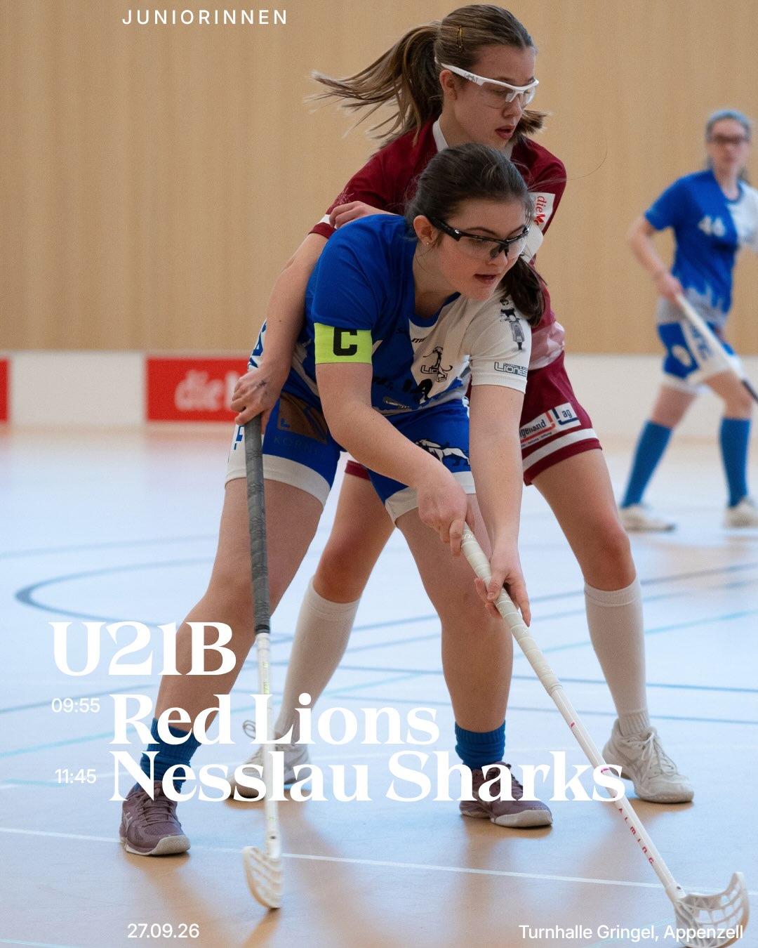 Vorschau Juniorinnen 🦁
🔵⚪️
U21B:
⏰: 09:55 vs. @redlionsfrauenfeld_unihockey & 11:45 vs. @uhc_nesslau_sharks 
📍: Turnhalle Gringel, Appenzell
🔵⚪️
U17B:
⏰: 10:55 vs. Floorball Obwalden & 13:40 vs. @uhcbremgarten 
📍: Waldmannhalle, Baar
🔵⚪️
C Blau:
⏰ : 09:00 vs. KD Jets
📍: Oberseen, Winterthur
🔵⚪️
C Weiss:
⏰: 09:55 vs. @chilisrr & 13:35 vs. @buelachfloorball 
📍: Oberseen, Winterthur
🔵⚪️
#lioness #swissunihockey #floorball #switzerland #zurich